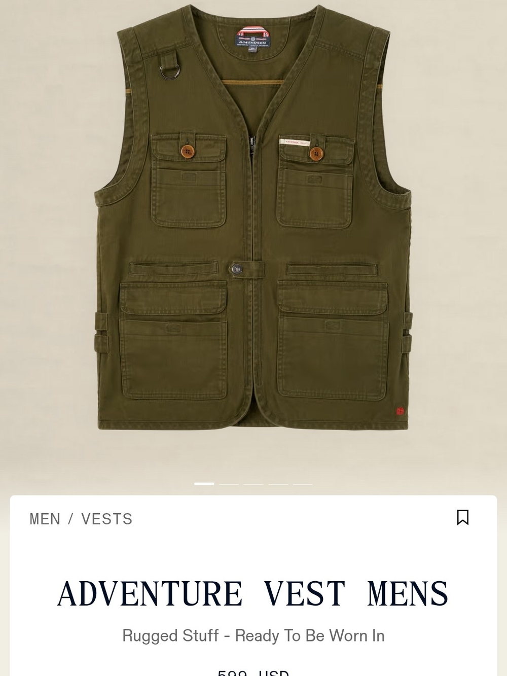 NWOT Amundsen Adventure Vest Mens - Olive